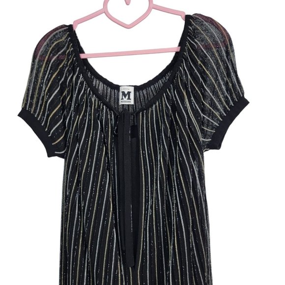 M Missoni Boatneck Off-Shoulder Metallic  Stripe Crochet-knit Tie Front Size 8 - Picture 3 of 6